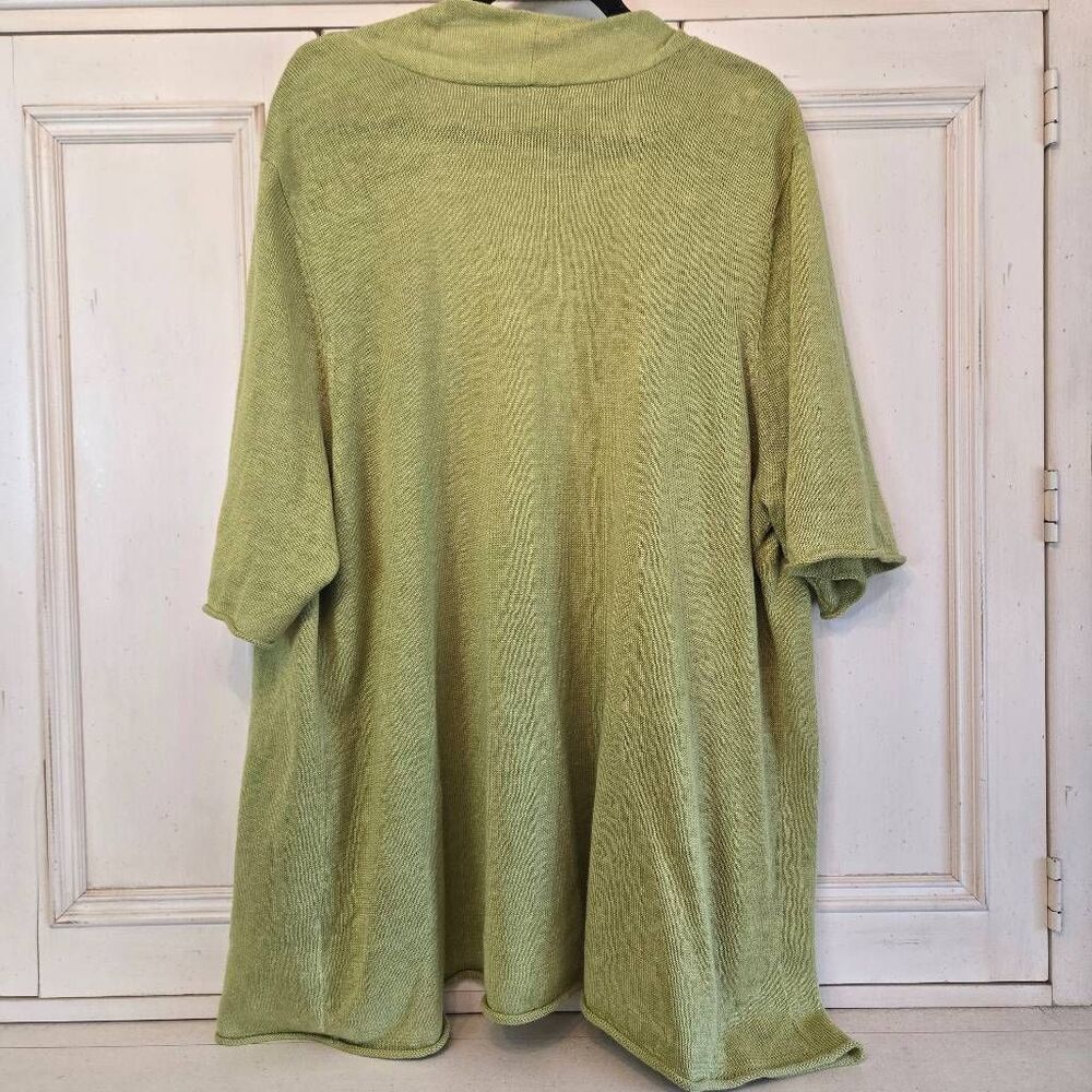 Eileen Fisher Green Linen Slub Kimono Cardigan Open Front 3/4 Sleeve 1X - Picture 6 of 7